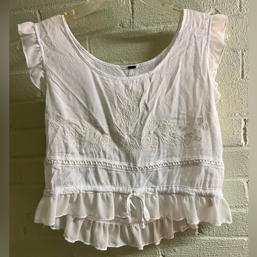 Free People White Flowy Cotton Tank Top, XS
